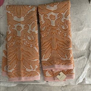 Anthropologie Orange and Light Pink Hand Towels